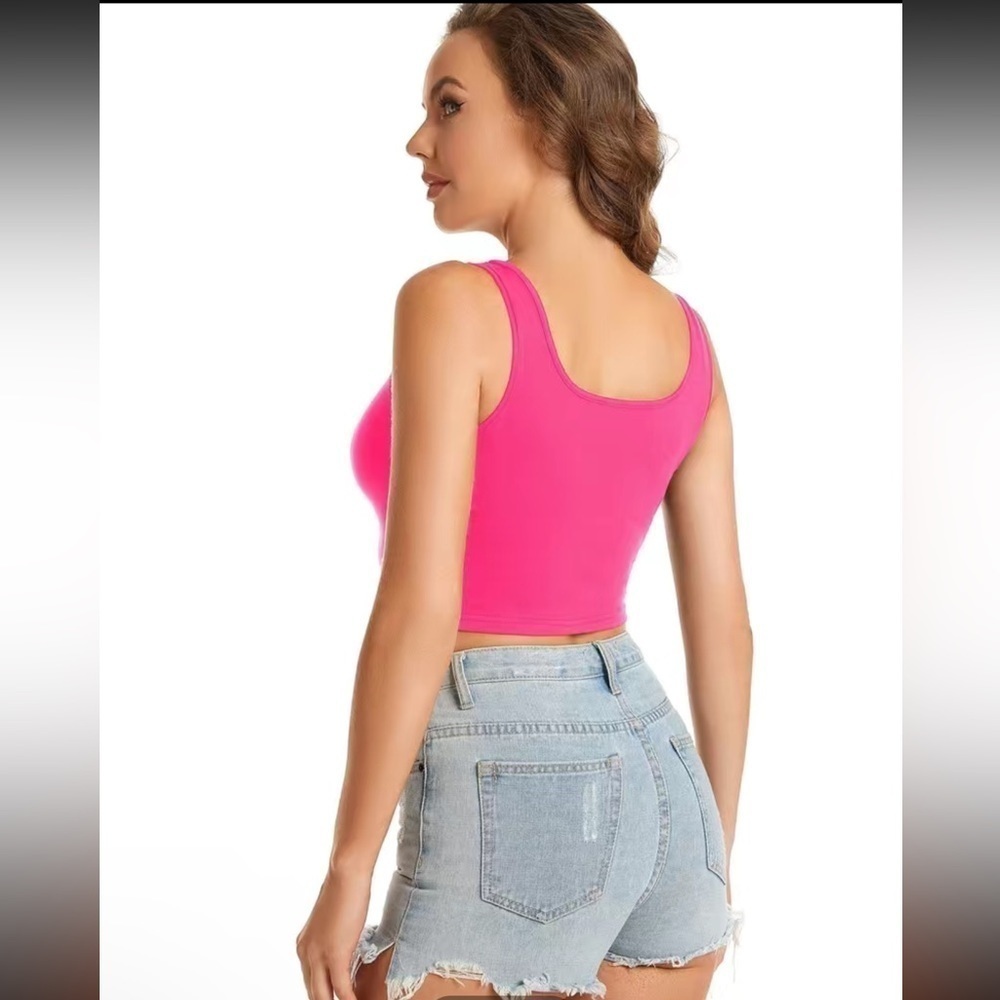 NEW, Pink Sleeveless Crop Tank Top, size Large - Picture 2 of 2